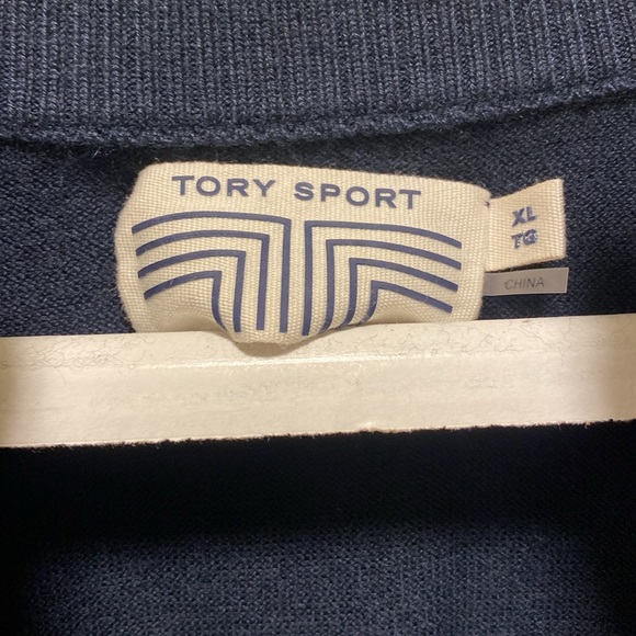 Tory Burch Sport Performance Cashmere Ruffle Half-Zip Sweater - Navy XL * read - Picture 11 of 15